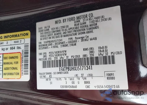 2018 Ford Mustang Ecoboost Premium from USA, damaged, VIN 1FATP8UHXJ5171341